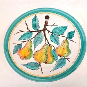 Vintage 12.5” D handpainted pear design made in Italy platter.